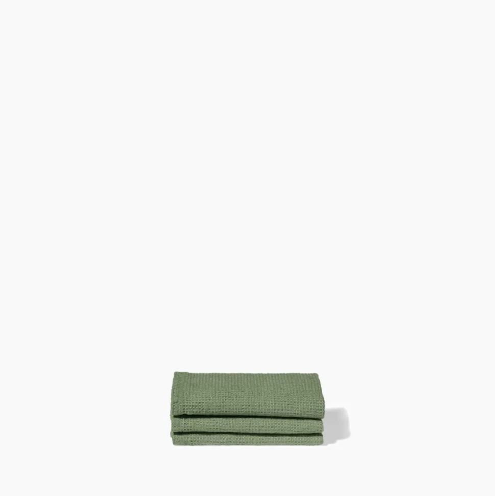 Serviette de bain invité en lin - Nid d'abeille - Vert d'Anduze
