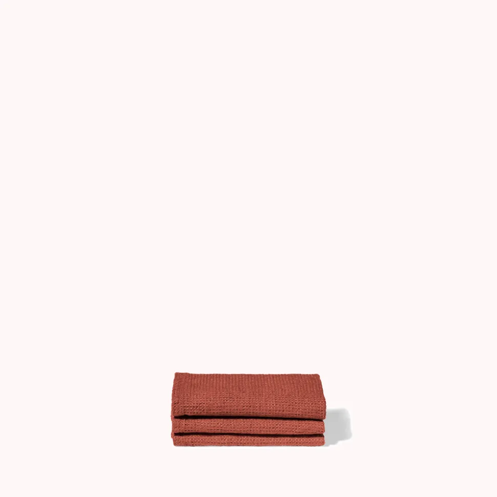Serviette de bain invité en lin - Nid d'abeille - Rouge Urushi