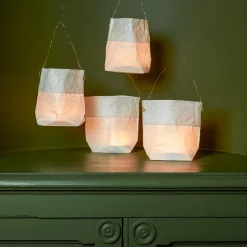 Set de 4 lanternes en papier - Blanc et or