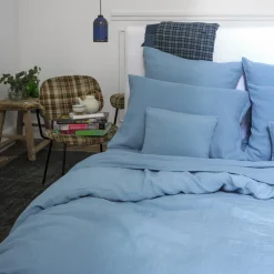Taie d'oreiller en lin lavé - Bleu Azur