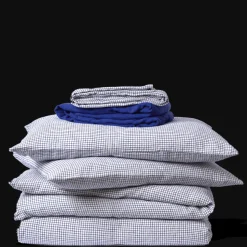 Taie d'oreiller en lin lavé - Carreaux Bleu Shibori