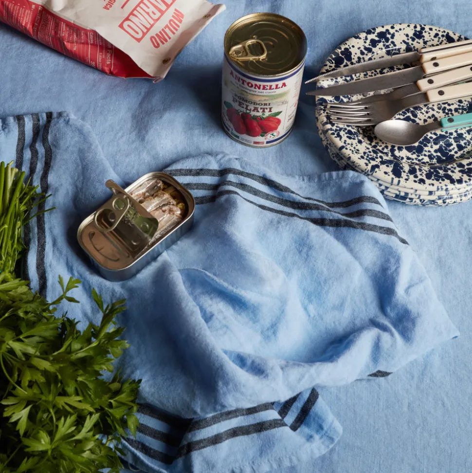 Torchon en lin lavé - Bleu Tyrrhénien