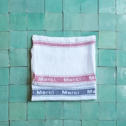 Torchon en lin lavé - Merci Noir