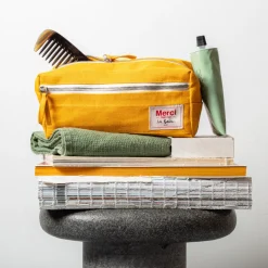 Trousse de toilette en lin lavé - Jaune Vallauris