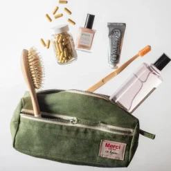 Trousse de toilette en lin lavé - Vert d'Anduze