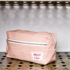 Trousse de toilette en lin lavé - Rose Argile