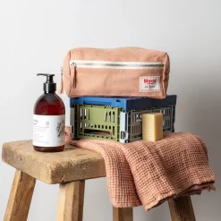 Trousse de toilette en lin lavé - Rose Argile