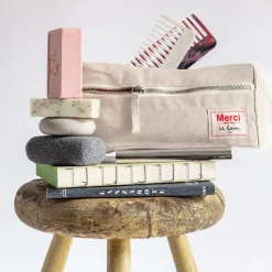 Trousse de toilette en lin lavé - Pierre