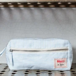 Trousse de toilette en lin lavé - Rayures Chemise Bleu Tyrrhénien
