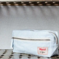 Trousse de toilette en lin lavé - Rayures Chemise Bleu Tyrrhénien