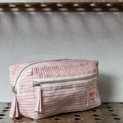 Trousse de toilette en lin lavé - Rayures Chemise Rouge Pompei
