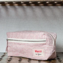 Trousse de toilette en lin lavé - Rayures Chemise Rouge Pompei