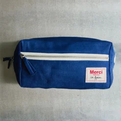 Trousse de toilette en lin lavé - Bleu Shibori
