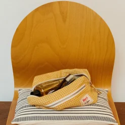 Trousse de toilette en lin lavé - Carreaux Jaune Asahi