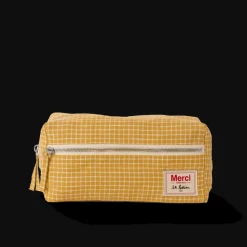 Trousse de toilette en lin lavé - Carreaux Jaune Asahi
