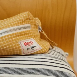 Trousse de toilette en lin lavé - Carreaux Jaune Asahi