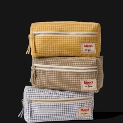 Trousse de toilette en lin lavé - Carreaux Jaune Asahi