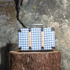 Valise rigide en carton bouilli - Vichy Bleu Paros