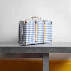 Valise rigide en carton bouilli - Vichy Bleu Paros
