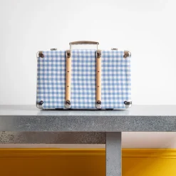 Valise rigide en carton bouilli - Vichy Bleu Paros