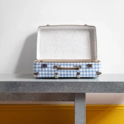 Valise rigide en carton bouilli - Vichy Bleu Paros
