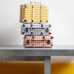 Valise rigide en carton bouilli - Vichy Bleu Paros