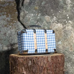 Valise rigide en carton bouilli - Vichy Bleu Paros