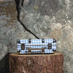 Valise rigide en carton bouilli - Vichy Bleu Paros