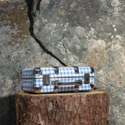 Valise rigide en carton bouilli - Vichy Bleu Paros