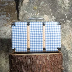 Valise rigide en carton bouilli - Vichy Bleu Paros