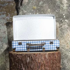 Valise rigide en carton bouilli - Vichy Bleu Paros