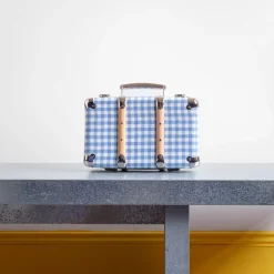 Valise rigide en carton bouilli - Vichy Bleu Paros