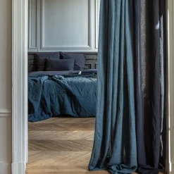Voile natté en lin lavé - Bleu Pétrole